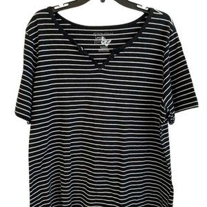 Just My Style Womens Top 2X Short Sleeves Black White Stripes